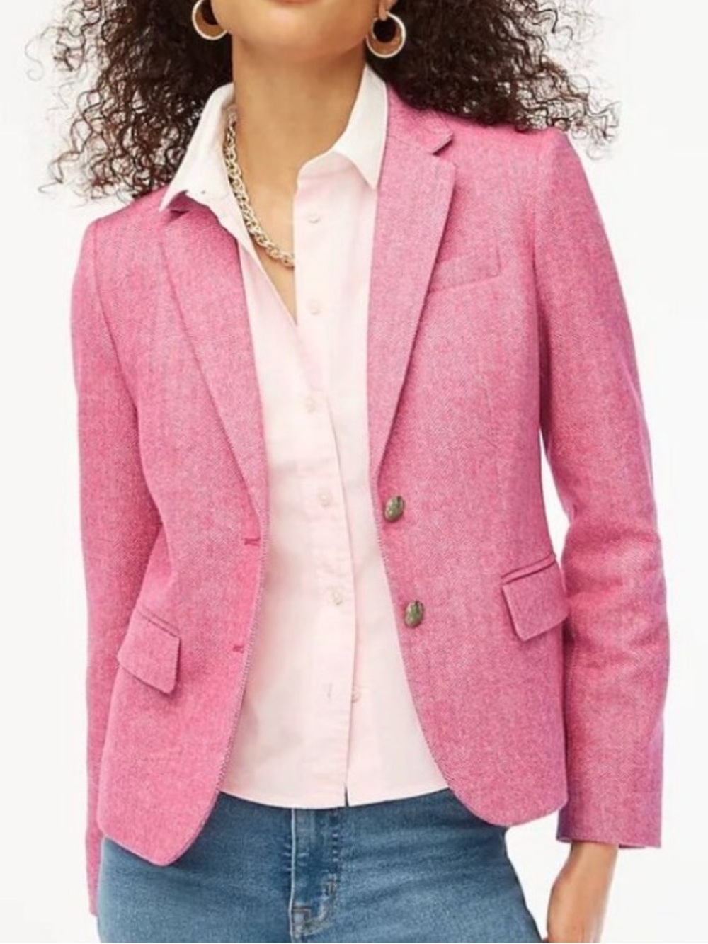 J. Crew Pink Herringbone Schoolboy Wool Blazer Women’s Size 12